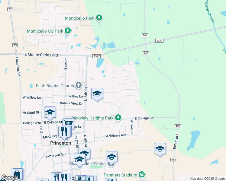 map of restaurants, bars, coffee shops, grocery stores, and more near 1028 Weiss Avenue in Princeton