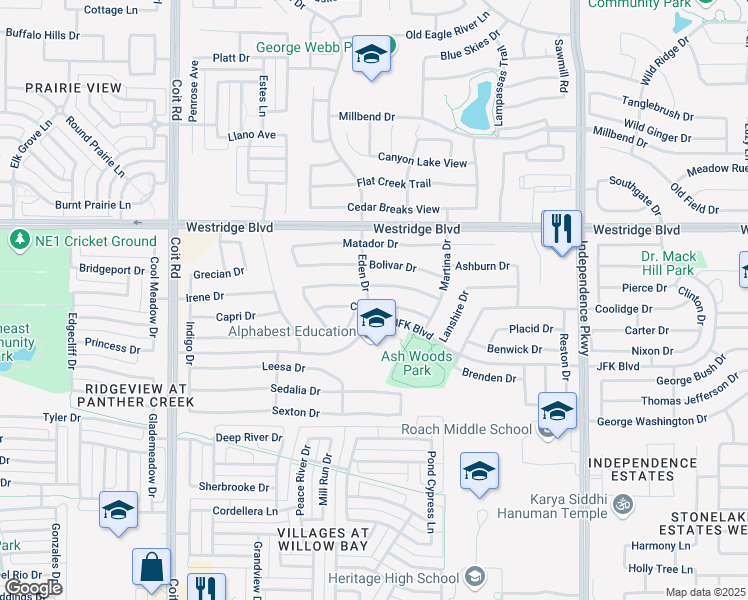 map of restaurants, bars, coffee shops, grocery stores, and more near 10417 Colfax Drive in McKinney