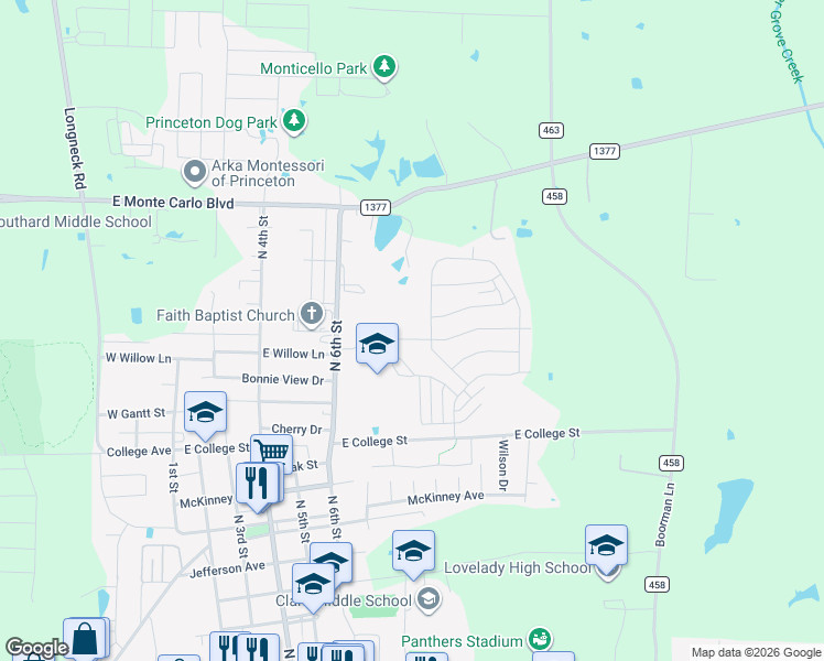 map of restaurants, bars, coffee shops, grocery stores, and more near 902 Princeton Heights Boulevard in Princeton