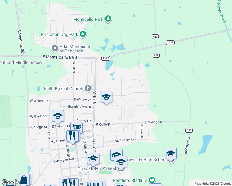 map of restaurants, bars, coffee shops, grocery stores, and more near 902 Princeton Heights Boulevard in Princeton