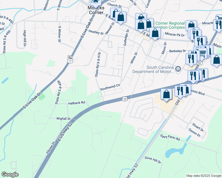 map of restaurants, bars, coffee shops, grocery stores, and more near 344 State Road S-8-978 in Moncks Corner