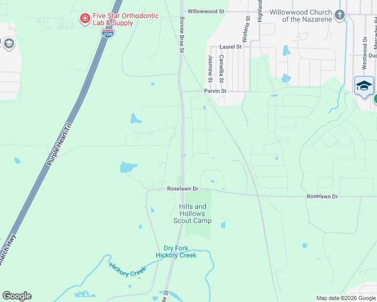 map of restaurants, bars, coffee shops, grocery stores, and more near 2716 Glasgow Way in Denton
