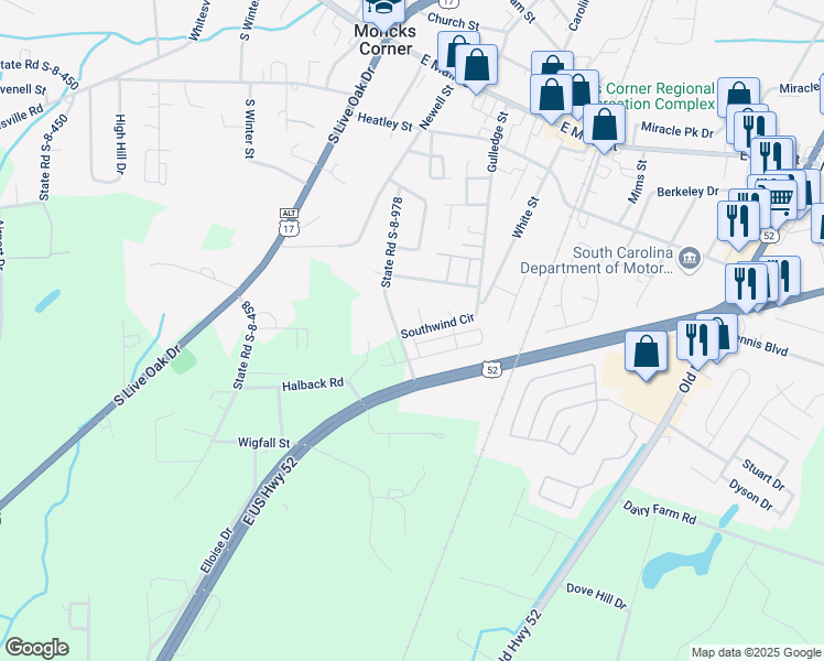 map of restaurants, bars, coffee shops, grocery stores, and more near 344 State Road S-8-978 in Moncks Corner