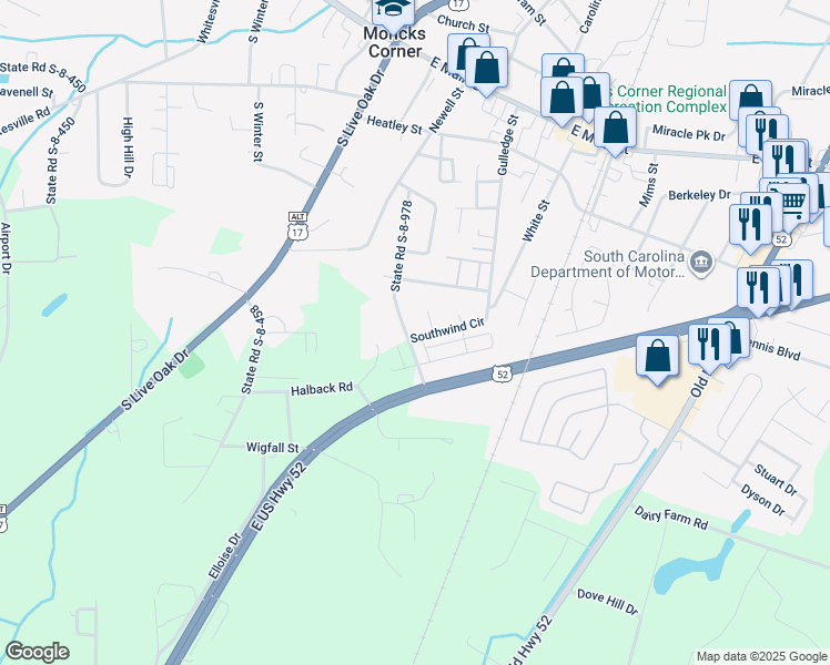 map of restaurants, bars, coffee shops, grocery stores, and more near 326 State Road S-8-978 in Moncks Corner