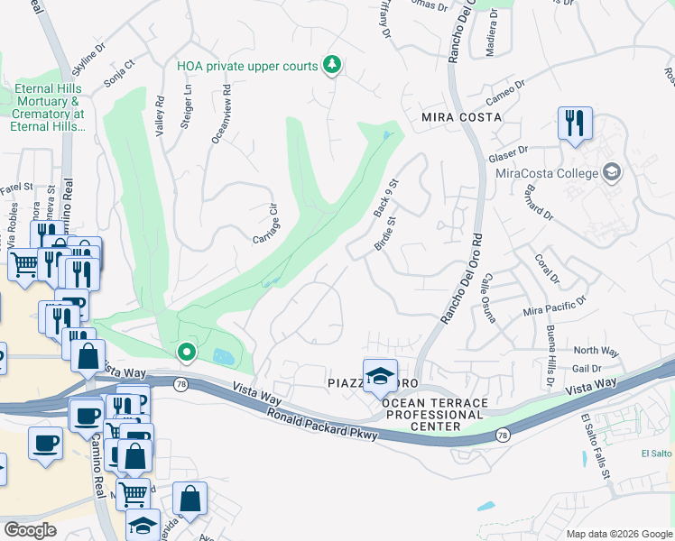 map of restaurants, bars, coffee shops, grocery stores, and more near 2303 Snead Drive in Oceanside