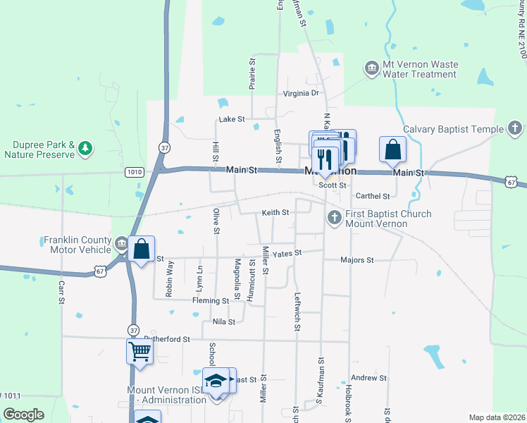 map of restaurants, bars, coffee shops, grocery stores, and more near 206 Miller Street in Mount Vernon