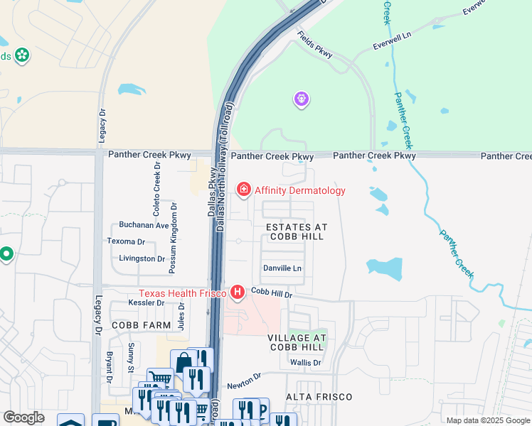 map of restaurants, bars, coffee shops, grocery stores, and more near 5700 Noble Oak Lane in Frisco