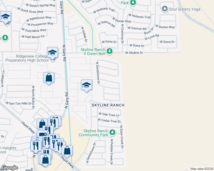 map of restaurants, bars, coffee shops, grocery stores, and more near 814 West Vineyard Plains Drive in San Tan Valley