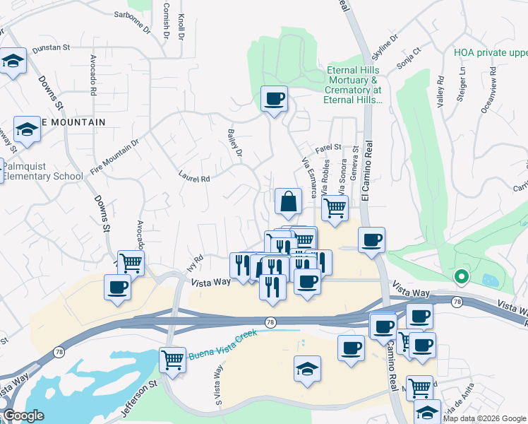 map of restaurants, bars, coffee shops, grocery stores, and more near 1993 Catamaran Way in Oceanside