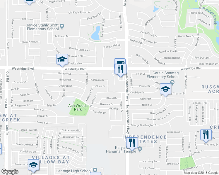 map of restaurants, bars, coffee shops, grocery stores, and more near 1905 Freeport Drive in McKinney