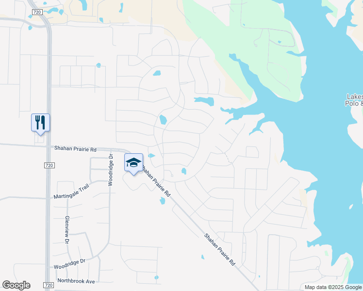 map of restaurants, bars, coffee shops, grocery stores, and more near 9816 Forester Trail in Oak Point