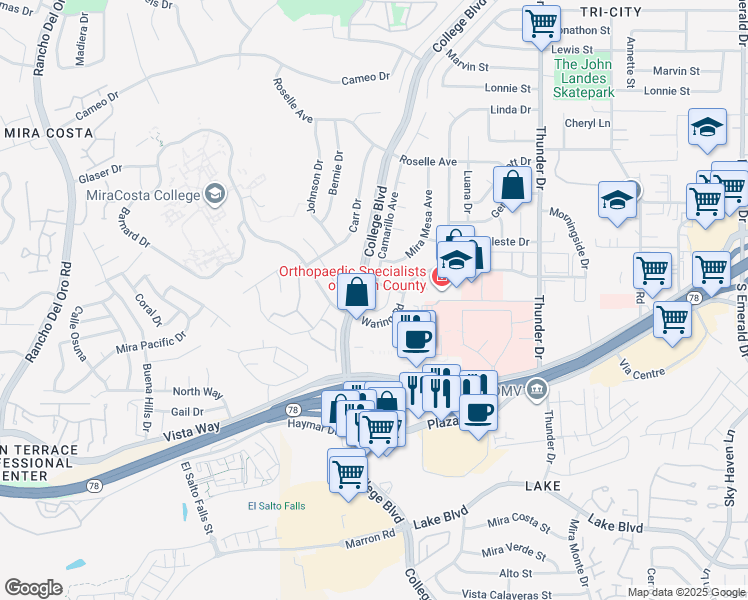 map of restaurants, bars, coffee shops, grocery stores, and more near 3325 Heather Lane in Oceanside