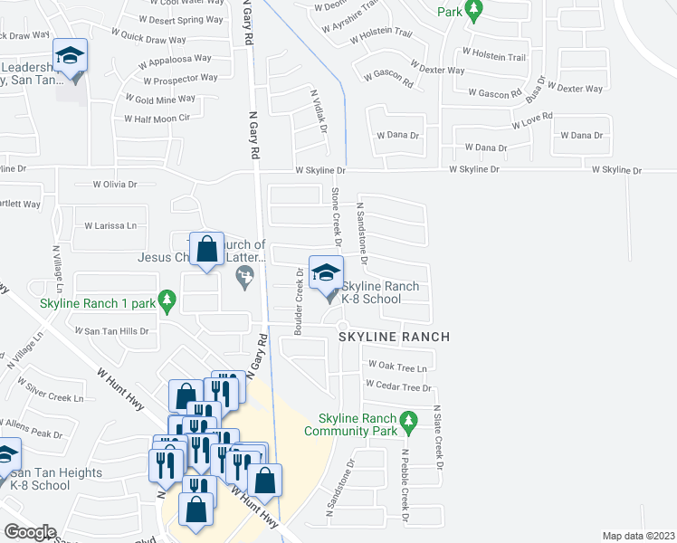 map of restaurants, bars, coffee shops, grocery stores, and more near 1013 West Vineyard Plains Drive in San Tan Valley