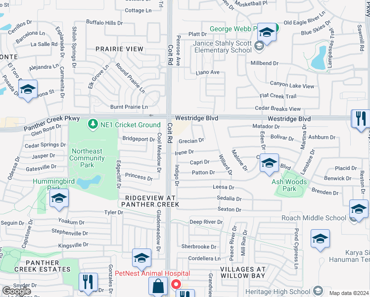 map of restaurants, bars, coffee shops, grocery stores, and more near 10920 Irene Drive in McKinney