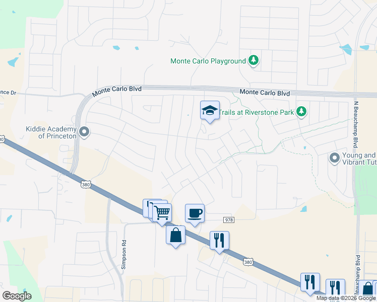 map of restaurants, bars, coffee shops, grocery stores, and more near 2049 Meadow View Drive in Princeton