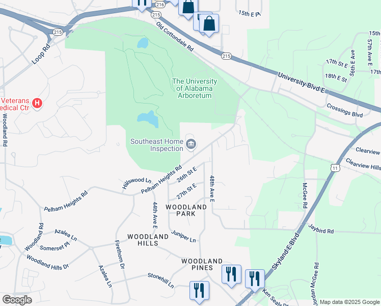 map of restaurants, bars, coffee shops, grocery stores, and more near 2380 Legacy Park Drive in Tuscaloosa