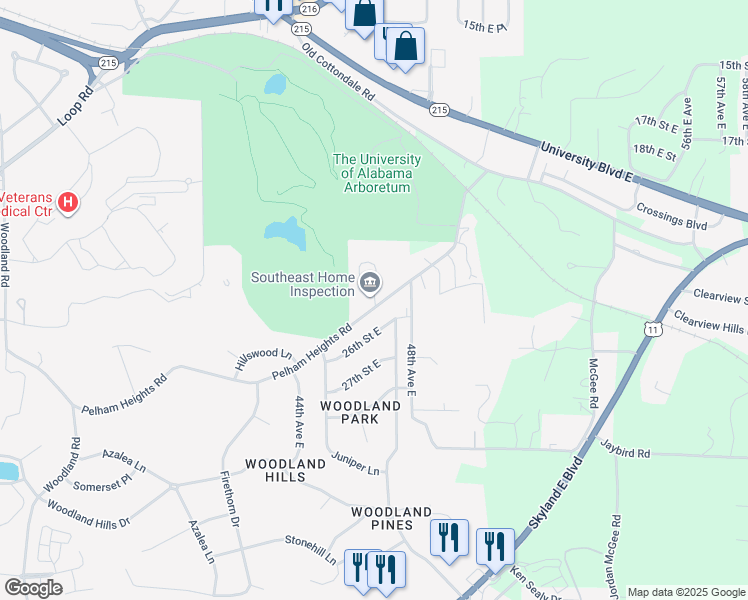 map of restaurants, bars, coffee shops, grocery stores, and more near 2120 Legacy Park Drive in Tuscaloosa