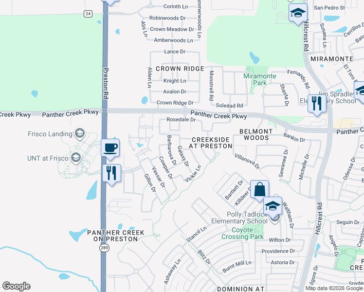 map of restaurants, bars, coffee shops, grocery stores, and more near 9814 Tucker Lane in Frisco