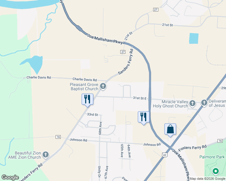 map of restaurants, bars, coffee shops, grocery stores, and more near 6731 Sanders Ferry Road in Tuscaloosa
