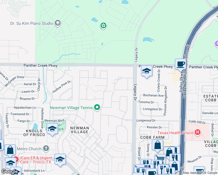 map of restaurants, bars, coffee shops, grocery stores, and more near 4288 Gallinas Court in Frisco