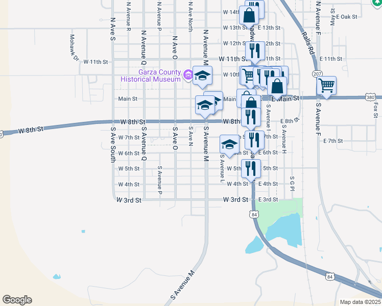 map of restaurants, bars, coffee shops, grocery stores, and more near 399 S Ave N in Post