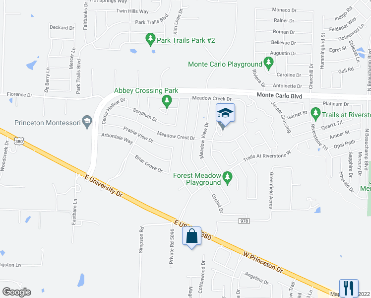 map of restaurants, bars, coffee shops, grocery stores, and more near 2053 Meadow Park Drive in Princeton
