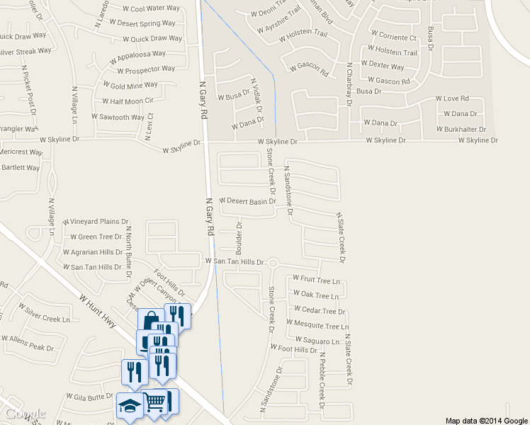 map of restaurants, bars, coffee shops, grocery stores, and more near 1042 West Vineyard Plains Drive in San Tan Valley