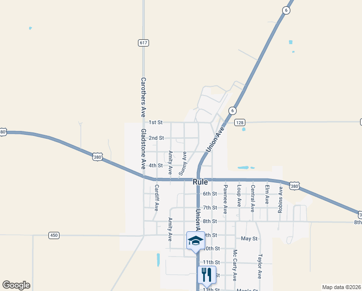 map of restaurants, bars, coffee shops, grocery stores, and more near 206 Sunny Avenue in Rule