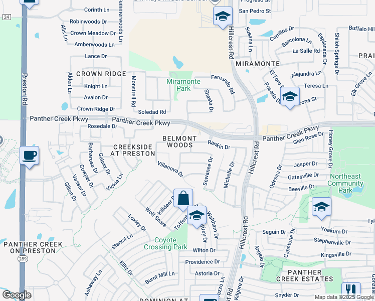 map of restaurants, bars, coffee shops, grocery stores, and more near 13215 Fowler Drive in Frisco