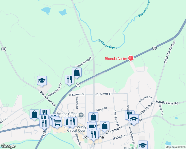 map of restaurants, bars, coffee shops, grocery stores, and more near 37 Chelsea Road in Columbiana