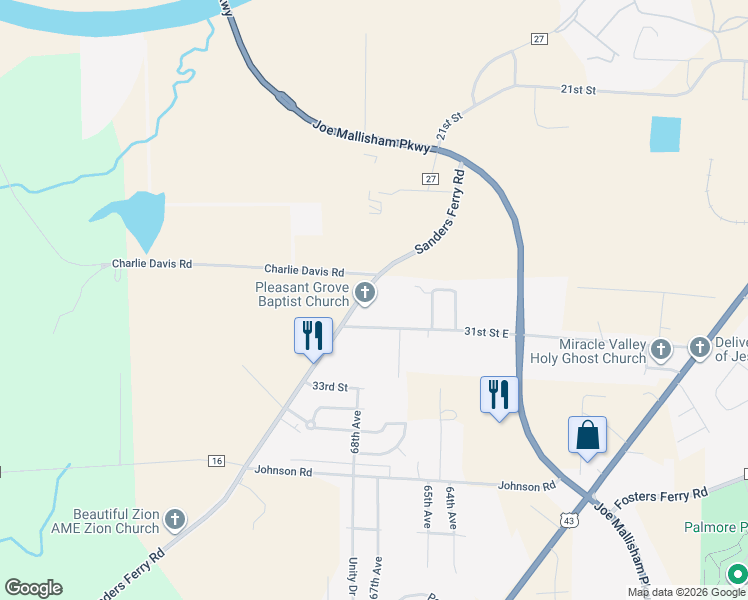 map of restaurants, bars, coffee shops, grocery stores, and more near 6731 Sanders Ferry Road in Tuscaloosa