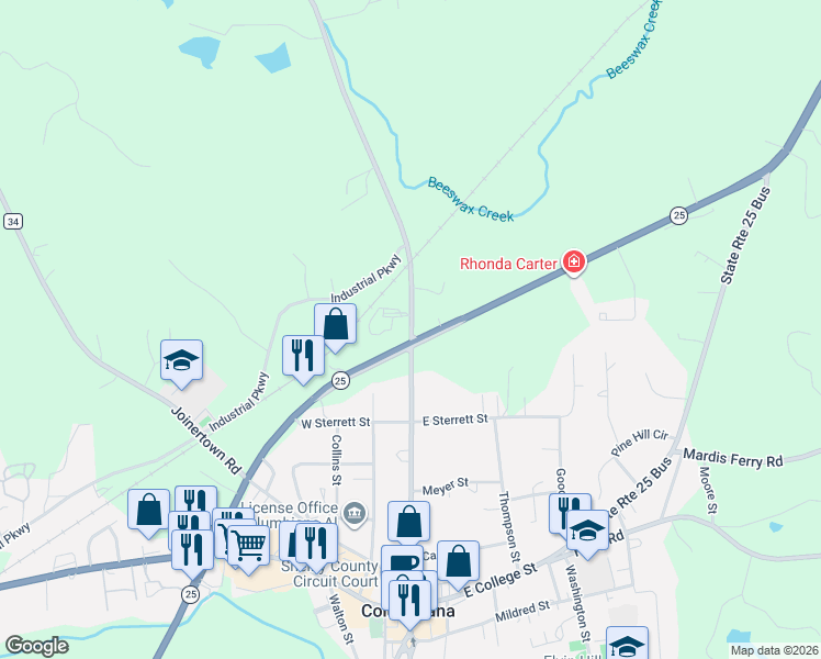 map of restaurants, bars, coffee shops, grocery stores, and more near 37 Chelsea Road in Columbiana
