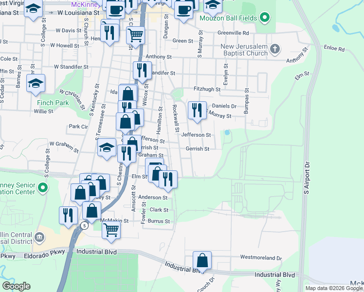 map of restaurants, bars, coffee shops, grocery stores, and more near 1003 Rockwall St in McKinney
