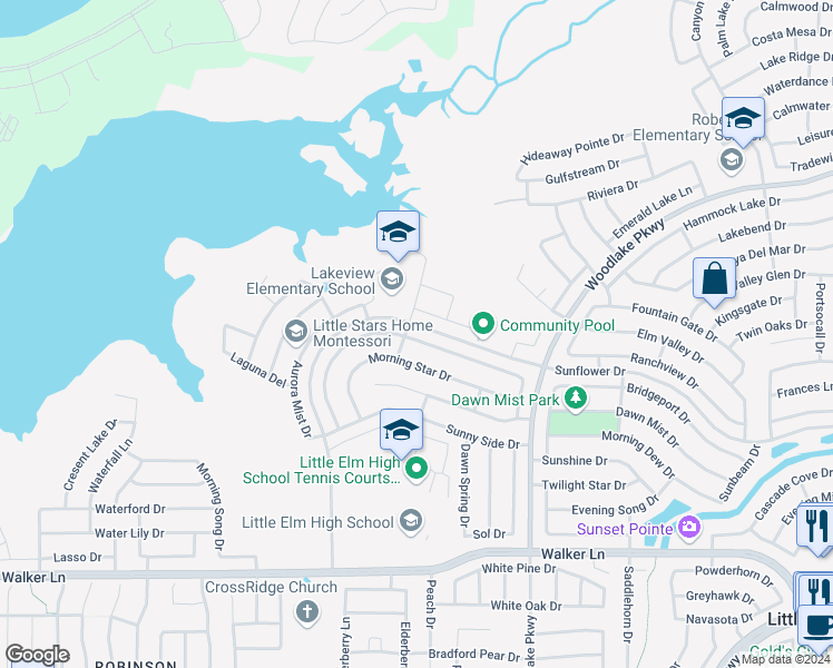 map of restaurants, bars, coffee shops, grocery stores, and more near 3035 Lakefield Drive in Little Elm