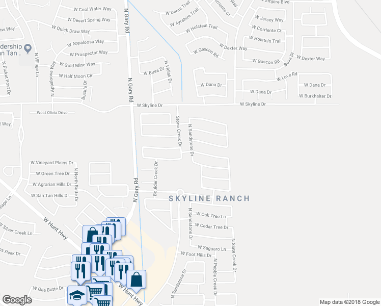 map of restaurants, bars, coffee shops, grocery stores, and more near 933 West Desert Basin Drive in Queen Creek