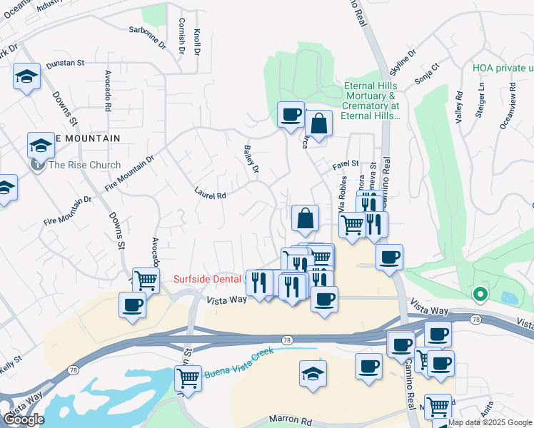 map of restaurants, bars, coffee shops, grocery stores, and more near 1912 Andrews Court in Oceanside
