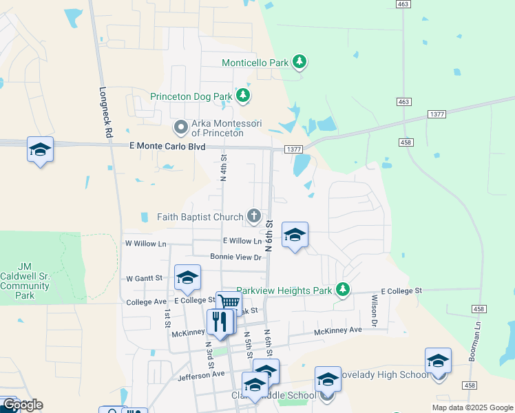 map of restaurants, bars, coffee shops, grocery stores, and more near 1401 El Camino Circle in Princeton
