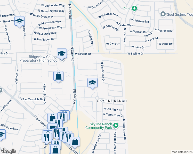 map of restaurants, bars, coffee shops, grocery stores, and more near 999 West Desert Basin Drive in Queen Creek