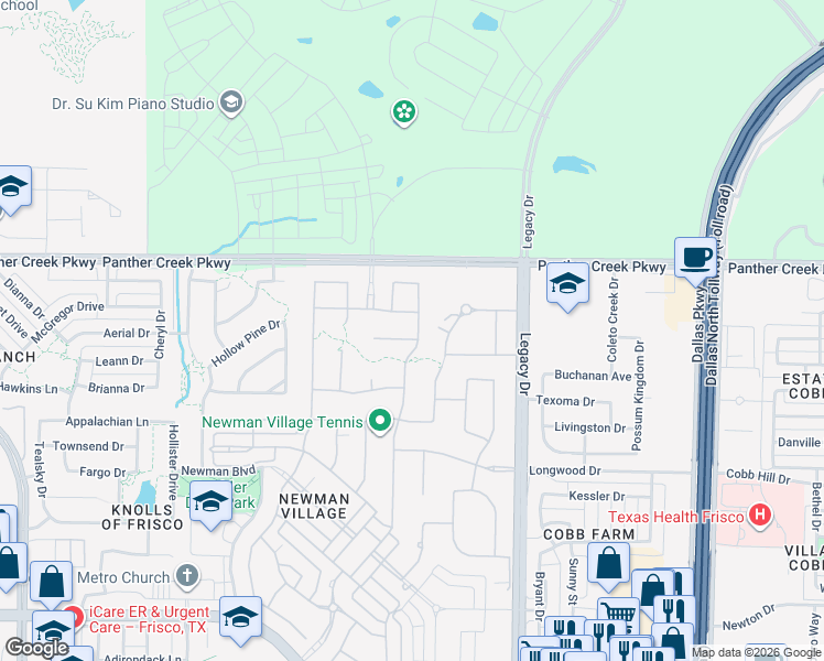 map of restaurants, bars, coffee shops, grocery stores, and more near 4288 Gallinas Court in Frisco