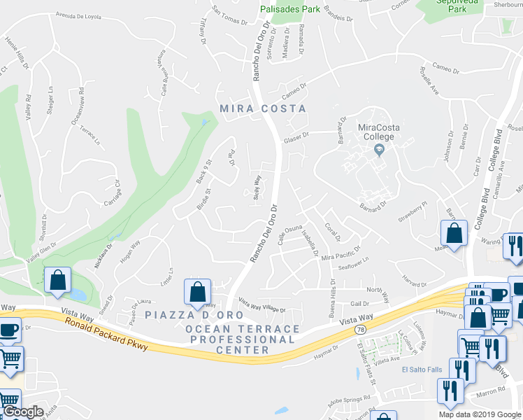 map of restaurants, bars, coffee shops, grocery stores, and more near 3367 Malta Way in Oceanside