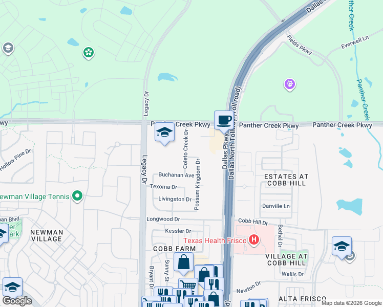 map of restaurants, bars, coffee shops, grocery stores, and more near 5118 Canyon Drive in Frisco