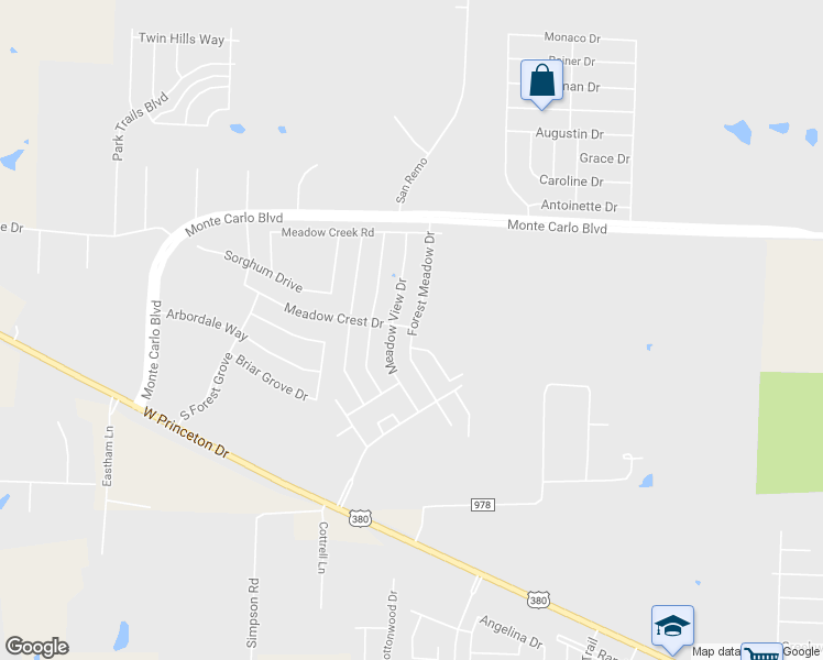 map of restaurants, bars, coffee shops, grocery stores, and more near 2136 Forest Meadow Drive in Princeton