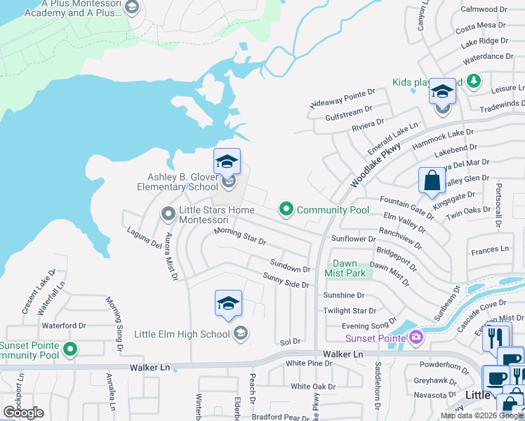 map of restaurants, bars, coffee shops, grocery stores, and more near 3060 Seabrook Drive in Little Elm
