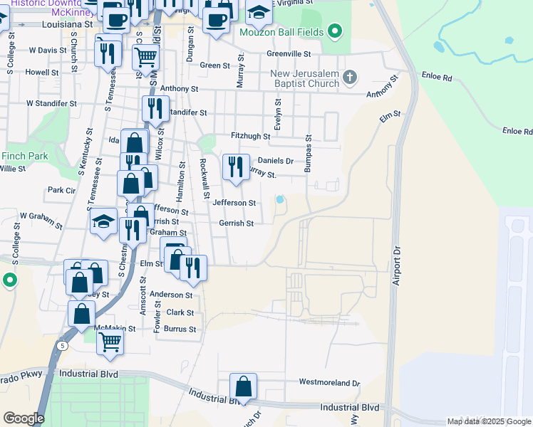 map of restaurants, bars, coffee shops, grocery stores, and more near 1007 Healy Street in McKinney