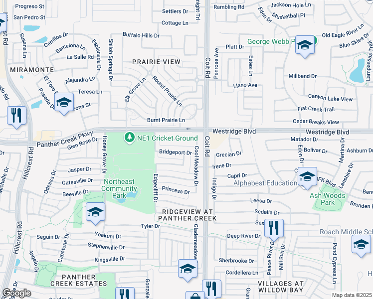 map of restaurants, bars, coffee shops, grocery stores, and more near 12508 Bridgeport Drive in Frisco
