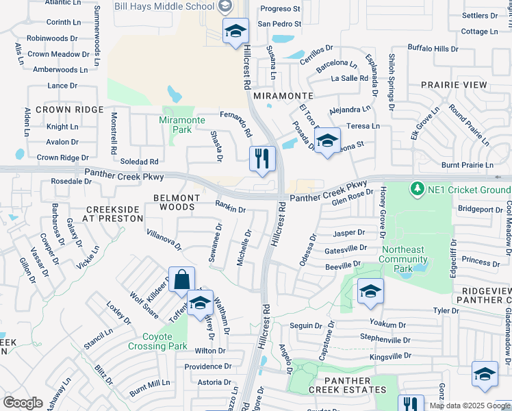 map of restaurants, bars, coffee shops, grocery stores, and more near 11004 Rankin Drive in Frisco