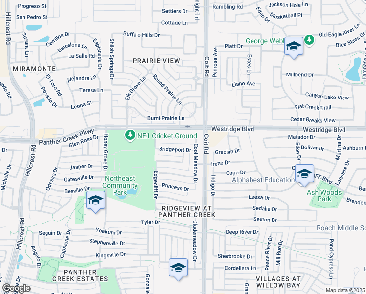 map of restaurants, bars, coffee shops, grocery stores, and more near 12508 Bridgeport Drive in Frisco
