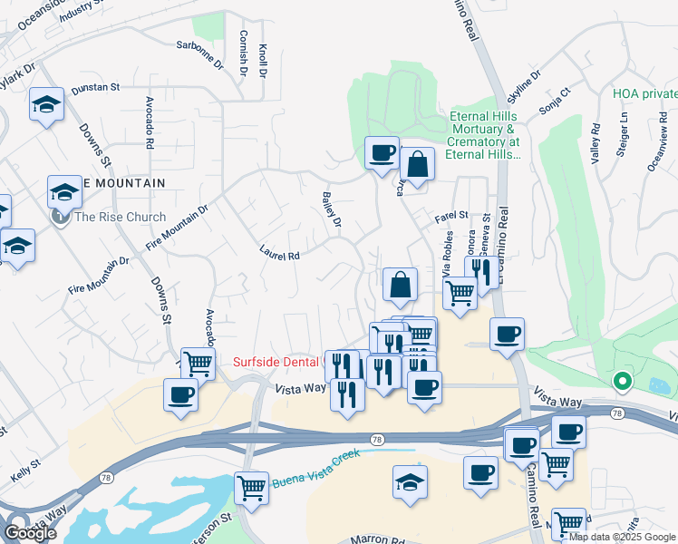 map of restaurants, bars, coffee shops, grocery stores, and more near 1915 Andrews Court in Oceanside