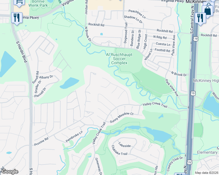 map of restaurants, bars, coffee shops, grocery stores, and more near 2202 Amherst Circle in McKinney