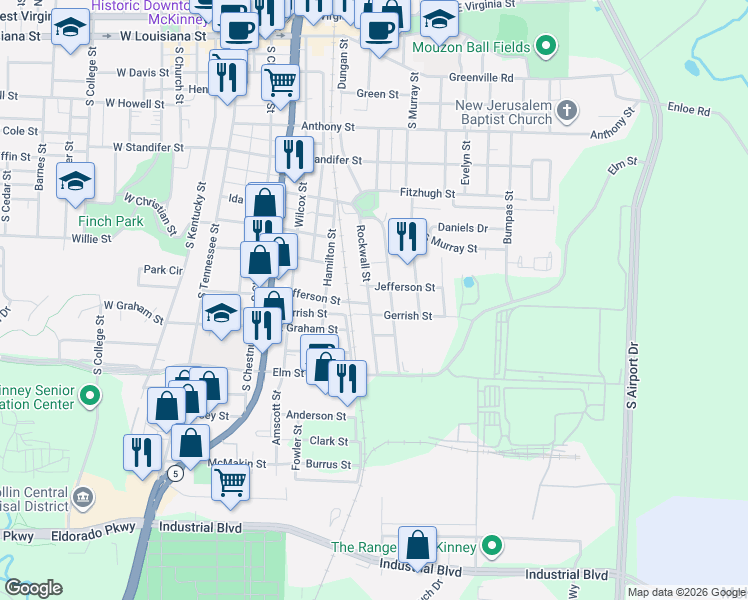 map of restaurants, bars, coffee shops, grocery stores, and more near 1003 Rockwall Street in McKinney